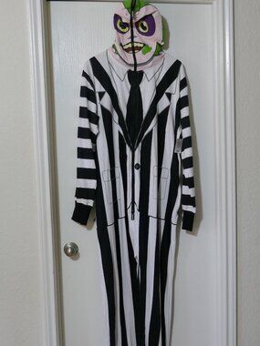 Beetlejuice Jumpsuit Mens Cotton Hooded Costume Pajama Halloween XL by Rubies